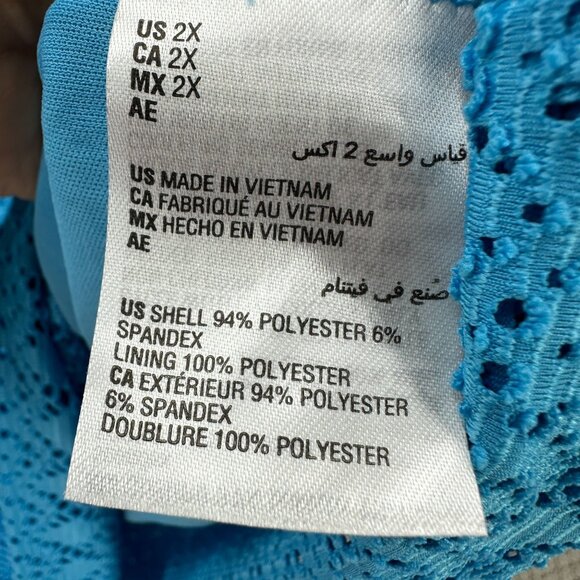 JM Collection Blouse Womnes Plus Size 2X Blue Pullover Short Sleeve Perforated - Picture 7 of 9